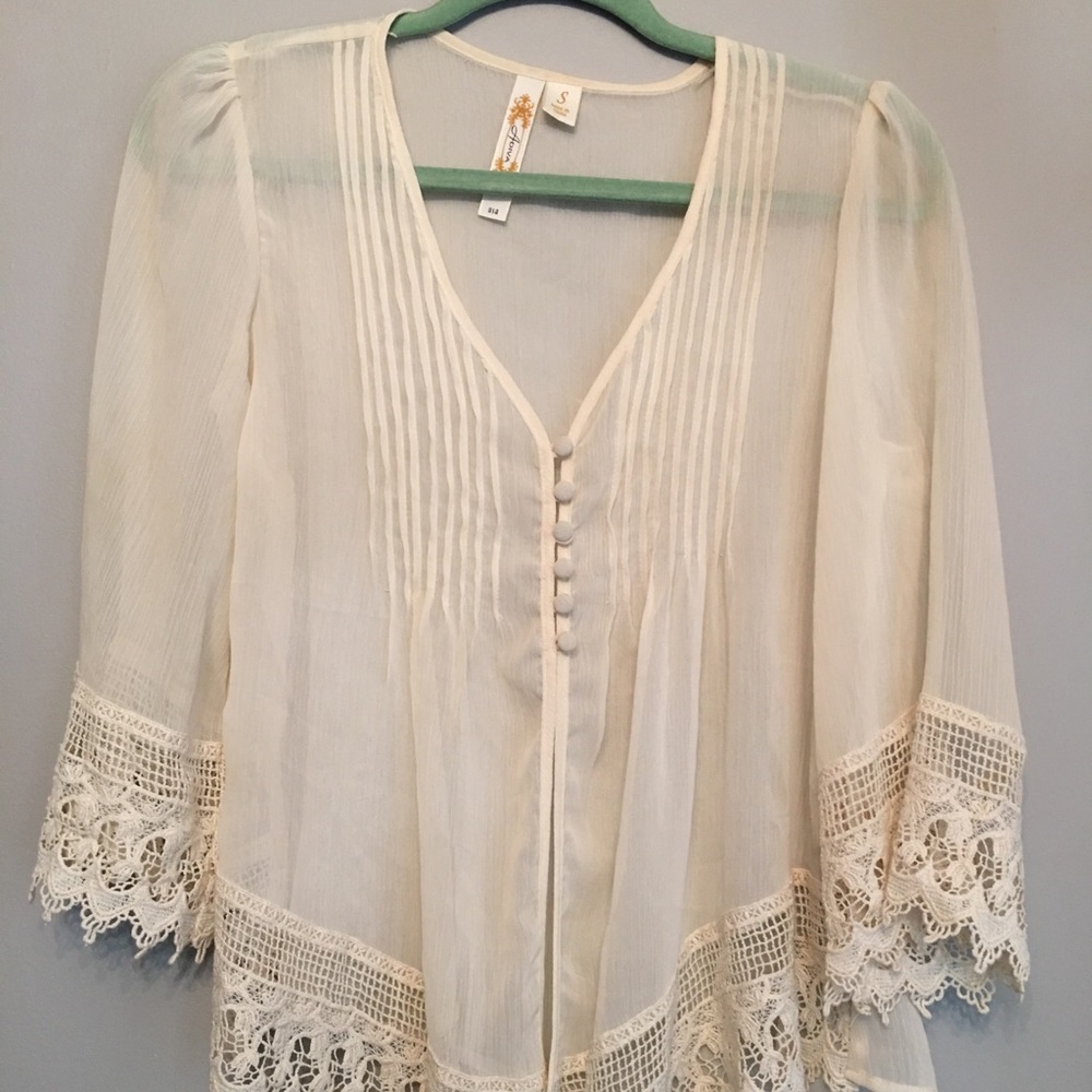 Size small button and lace sheer cream top